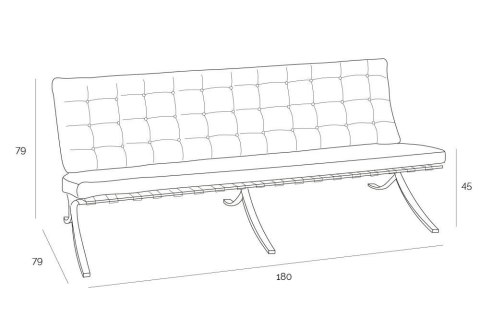 Sofa BA3 3 osobowa, biała skóra naturalna