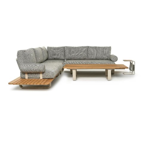 SOFA 2OS. LIVO 190X85X85CM ALUMINIUM BEŻ, TEAK, TKANINA SUNPROOF SZARY BEŻ