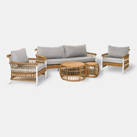 ZESTAW WYPOCZYNKOWY MANIHI 2FOTELE 79X72X79CM, SOFA 79X165X79CM, STOLIKI 65X65X45CM 46X46X42CM ALUMINIUM BIEL, EKORATTAN NATURAL